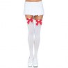LEG AVENUE NYLON THIGH HIGHS WITH BOW WHITE / RED